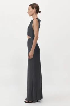 Soft Silk Cut Out Dress - Washed Black|St. Agni Clearance