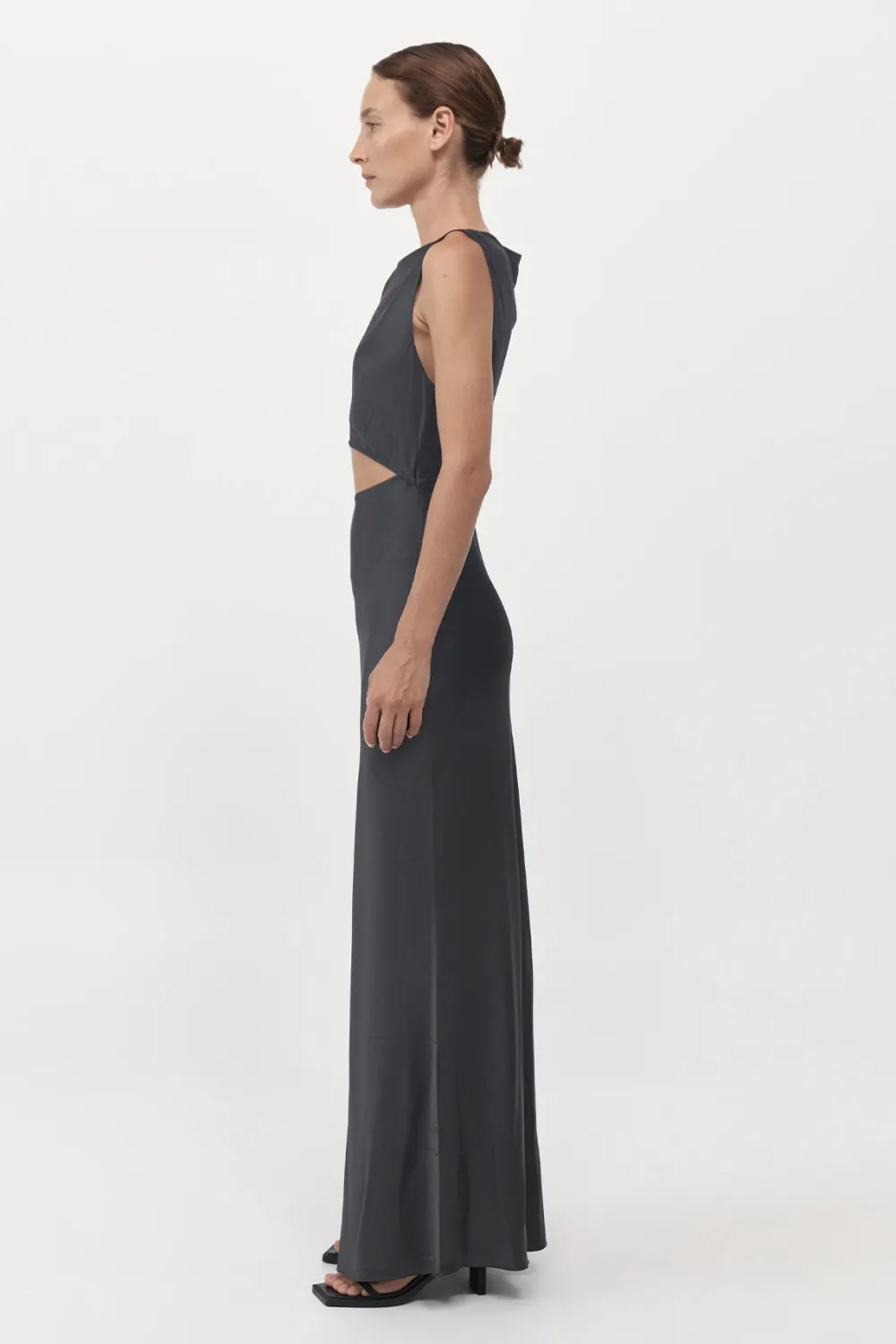 Soft Silk Cut Out Dress - Washed Black|St. Agni Clearance