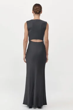 Soft Silk Cut Out Dress - Washed Black|St. Agni Clearance