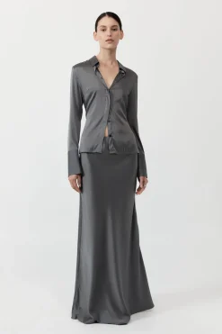 Soft Silk Maxi Skirt - Pewter Grey|St. Agni Shop