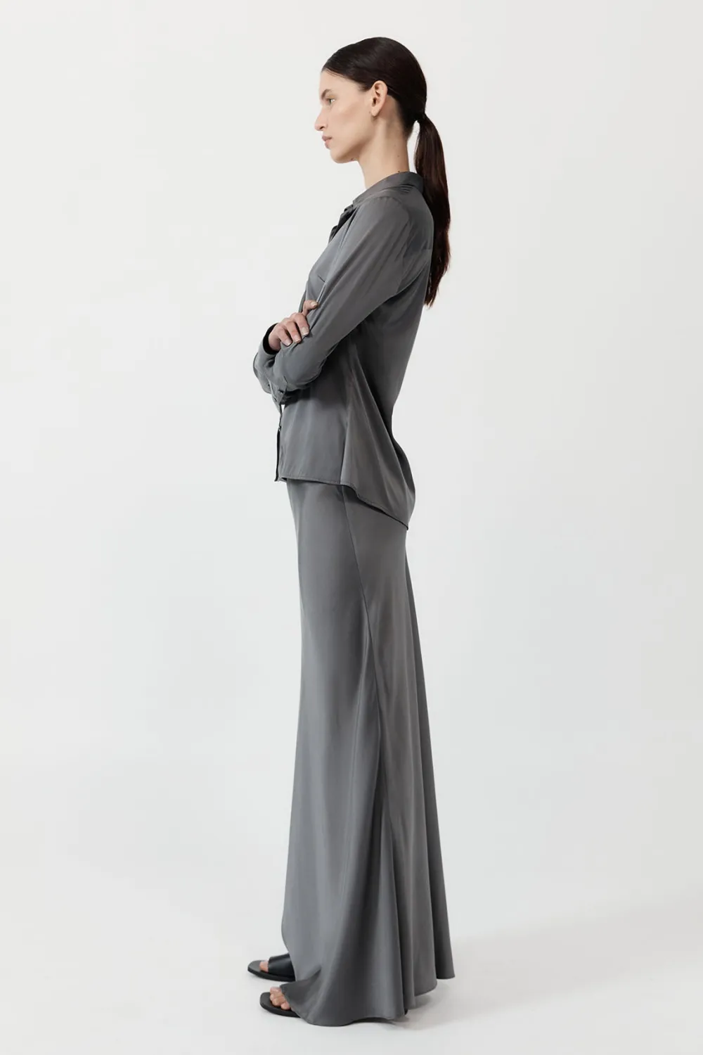Soft Silk Maxi Skirt - Pewter Grey|St. Agni Shop
