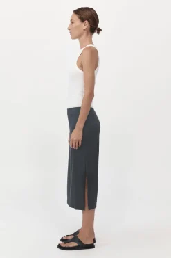 Soft Silk Midi Skirt - Washed Black|St. Agni Flash Sale