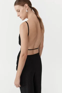 Textured Silk Halter Top - Black|St. Agni Fashion