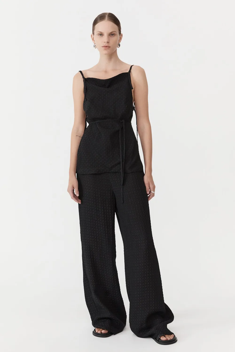 Textured Silk Halter Top - Black|St. Agni Fashion