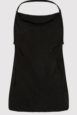Textured Silk Halter Top - Black|St. Agni Fashion