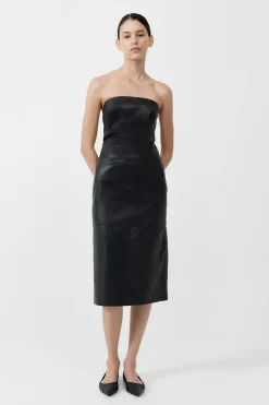 Tuck Detail Leather Dress - Black|St. Agni Discount