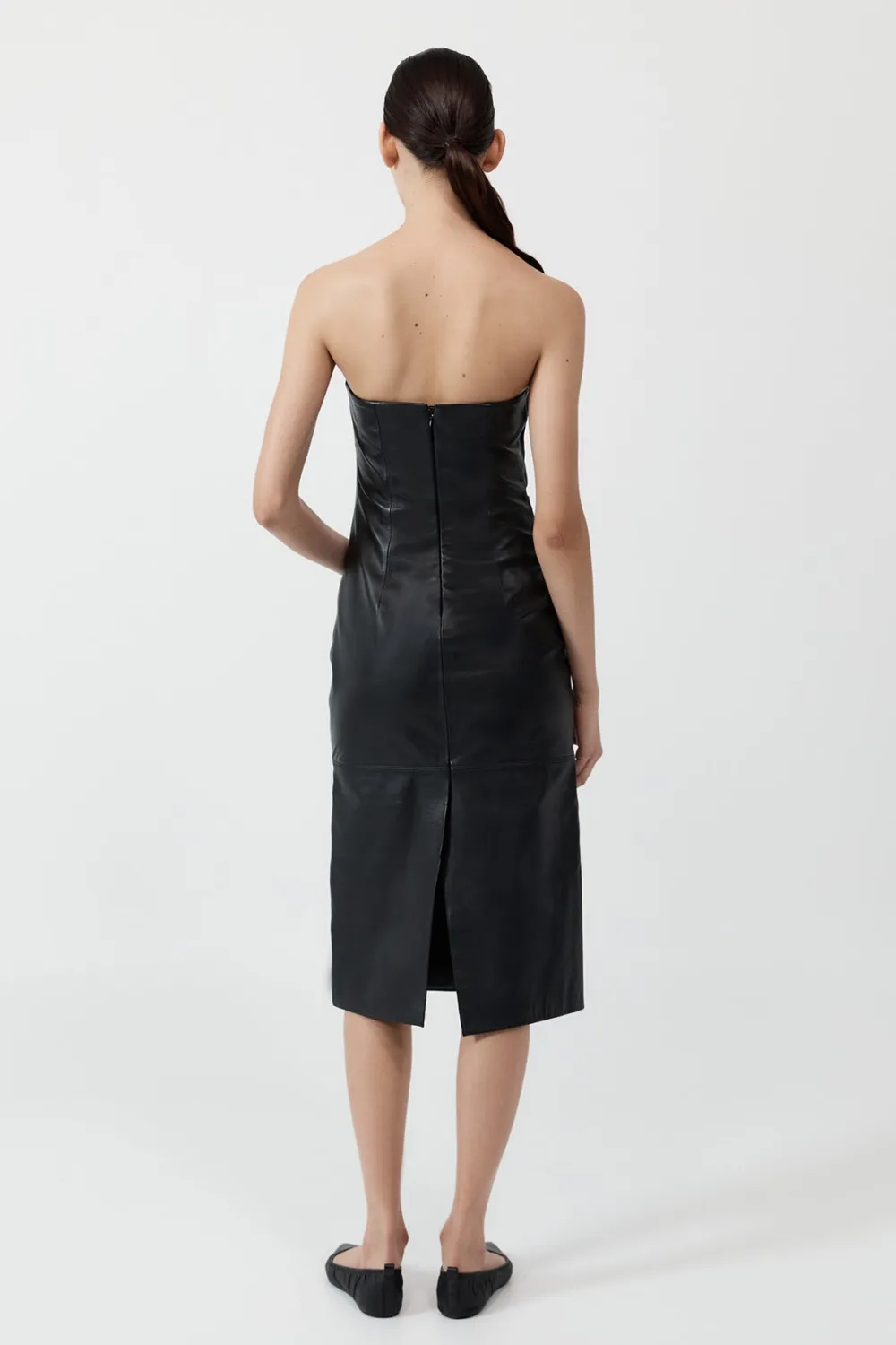 Tuck Detail Leather Dress - Black|St. Agni Discount