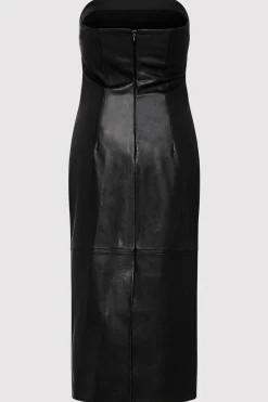 Tuck Detail Leather Dress - Black|St. Agni Discount