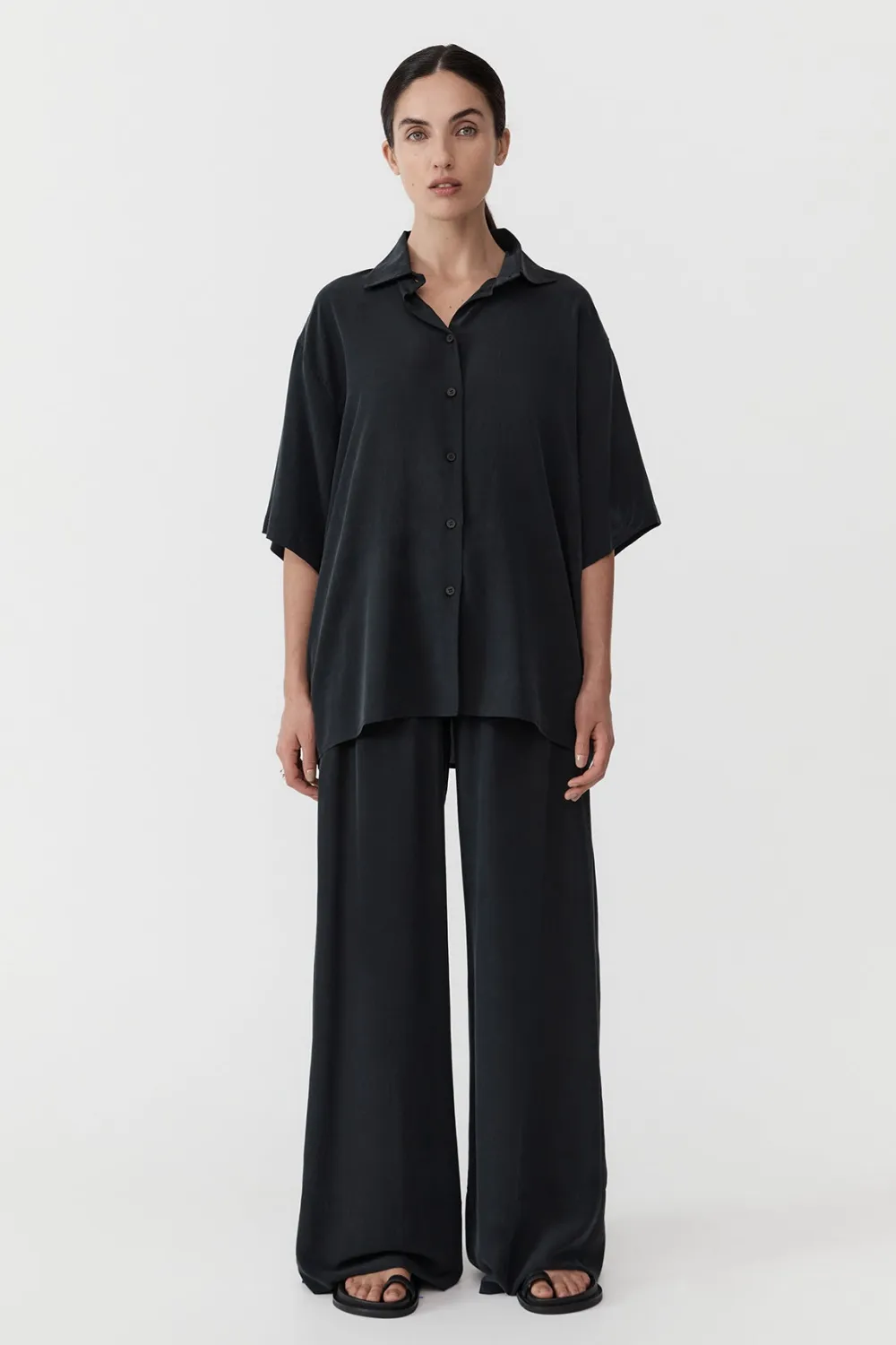 Unisex Silk Shirt - Washed Black|St. Agni Store