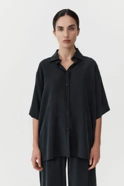Unisex Silk Shirt - Washed Black|St. Agni Store