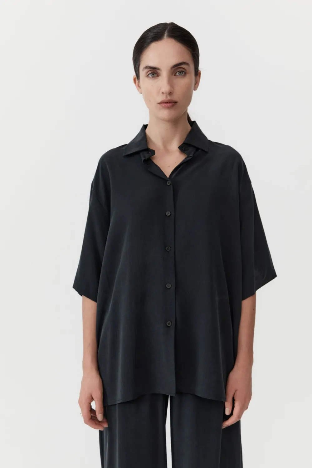 Unisex Silk Shirt - Washed Black|St. Agni Store