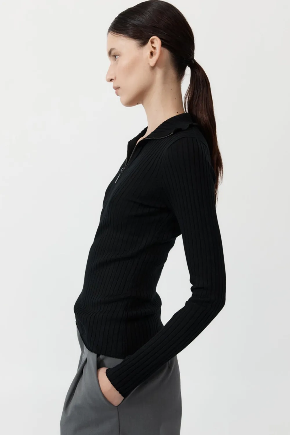 Zip Front Top - Black|St. Agni Flash Sale