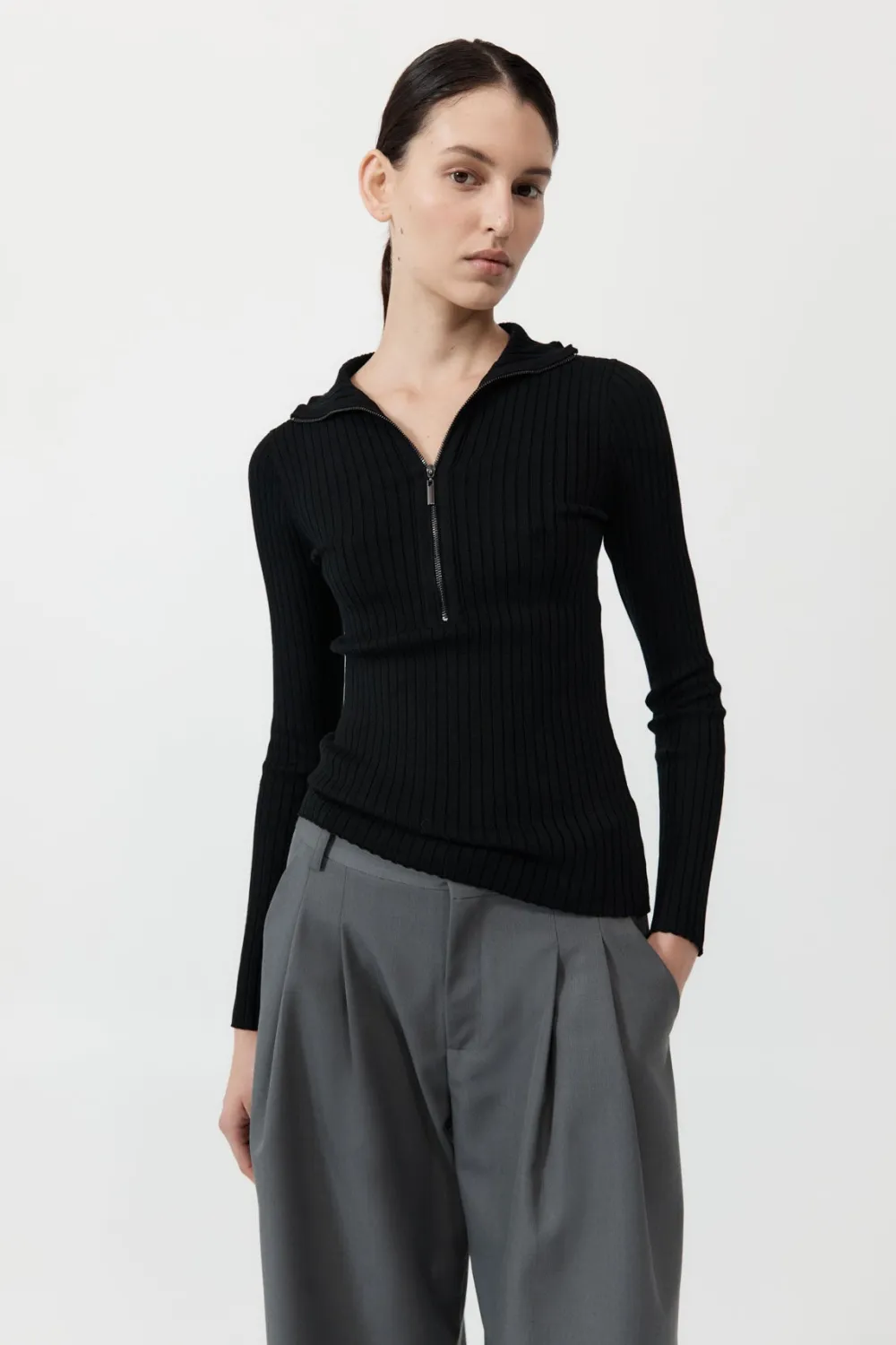 Zip Front Top - Black|St. Agni Flash Sale